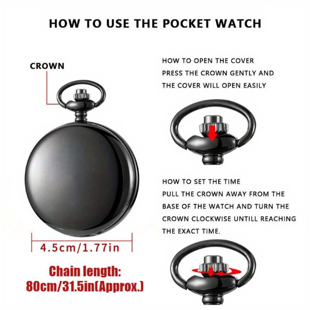 Pocket Watch - Steampunk Necklace Pendant Retro Vintage Quartz Clock Smooth Zinc Alloy - product detail view 6