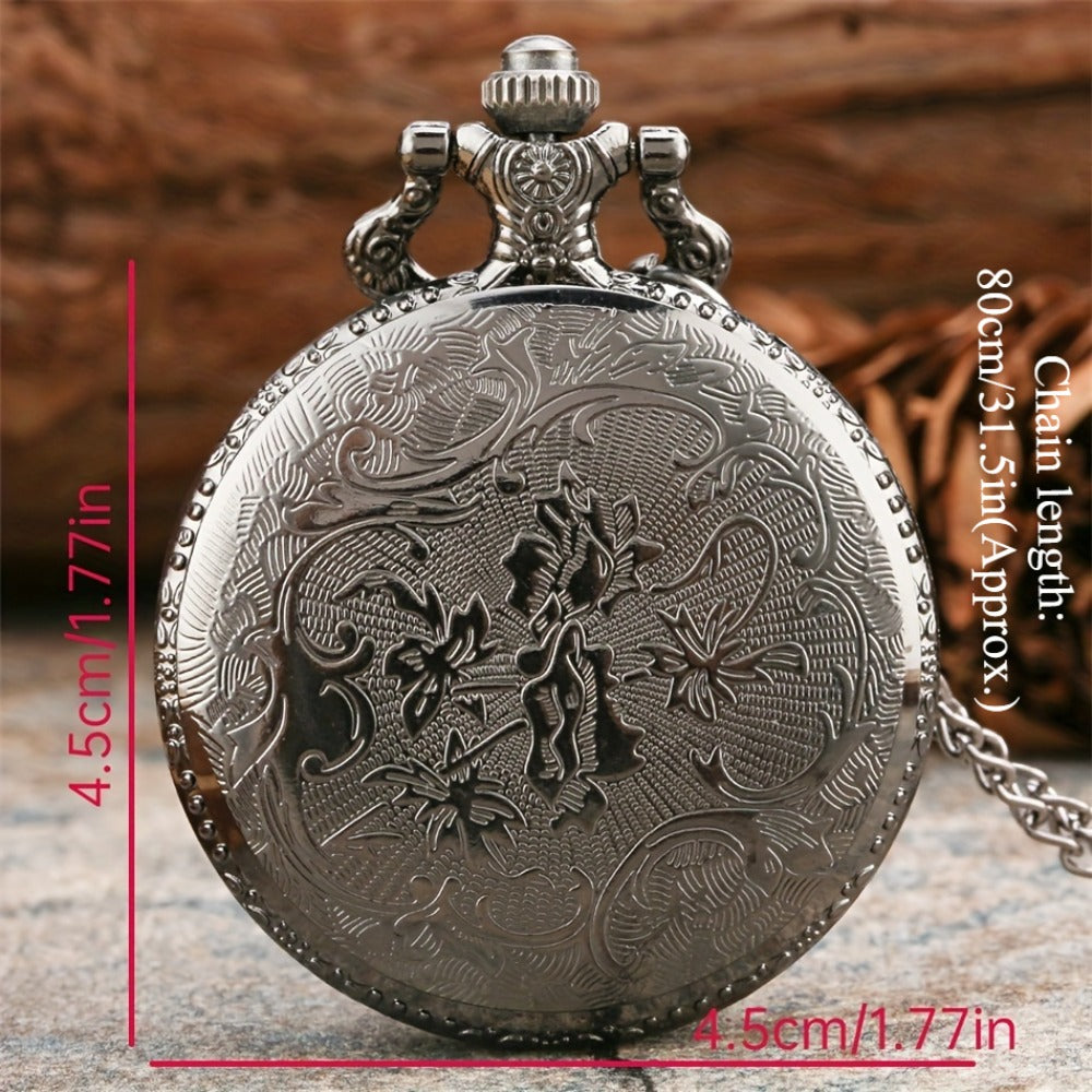 Pocket Watch - Vintage Hollow Skeleton Compass Design Black Starry Round Dial Pendant - product detail view 4