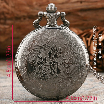 Pocket Watch - Vintage Hollow Skeleton Compass Design Black Starry Round Dial Pendant - product detail view 4