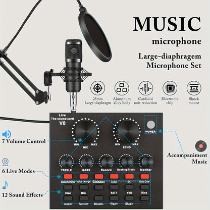 Podcast Equipment Set, Wired Microphone, BM800 Podcast Condenser Microphone And V8 Sound Card, Voice Changer-audio Interface - Suitable for Recording, Singing, Streaming Media And Games. detail image - detail view 4