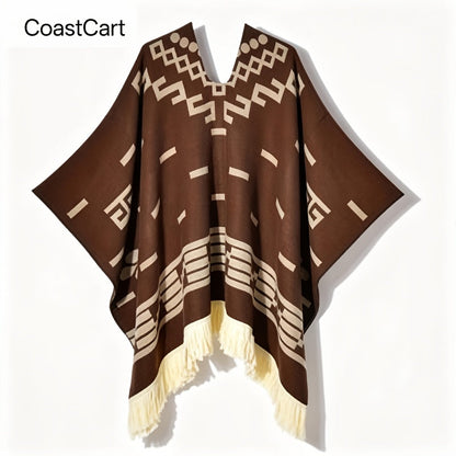 Ponchos & Shawls - Poncho for Men Vintage Geometric Pattern Tassel Detail Warm Acrylic Shawl - product detail view 11