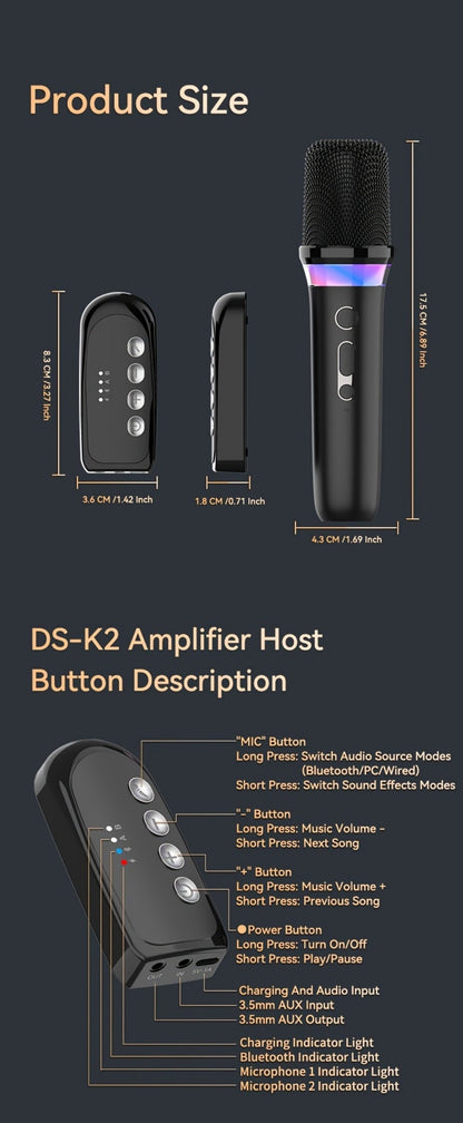 Portable Karaoke System, Stereo, RGB, Wireless, VAORLO, DS-K2, Machine for Parties detail image - detail view 24