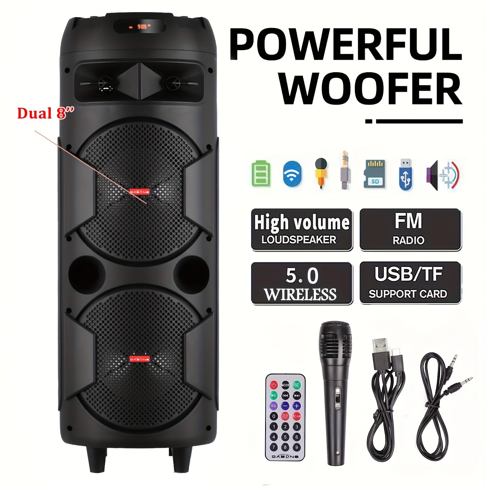 Portable PA Speaker shown in the 6000W Dual 8'' Speaker option