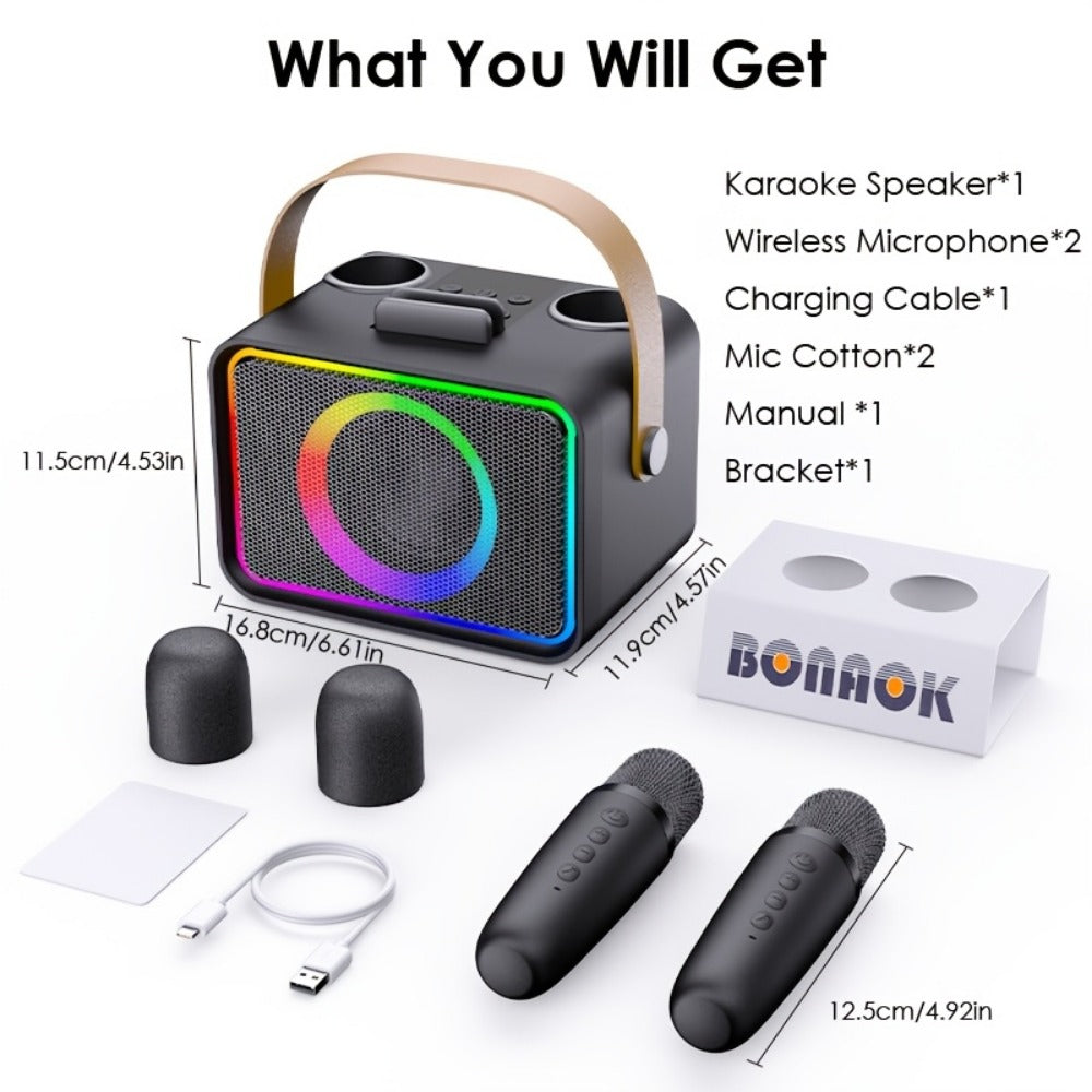 Portable PA Speaker, Black, Wireless, USB, Karaoke, Machine, Microphones for Parties detail image