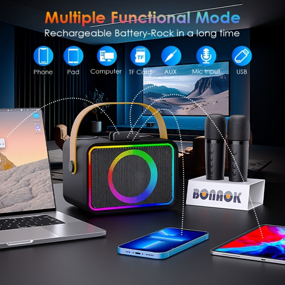 Portable PA Speaker, Black, Wireless, USB, Karaoke, Machine, Microphones for Parties detail image - detail view 3