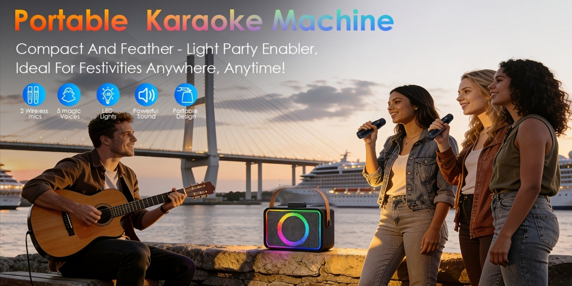 Portable PA Speaker, Black, Wireless, USB, Karaoke, Machine, Microphones for Parties detail image - detail view 8