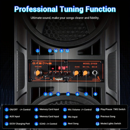 Portable PA Speaker, USB, Wireless, 2500W, System for Parties and Karaoke detail image - detail view 6