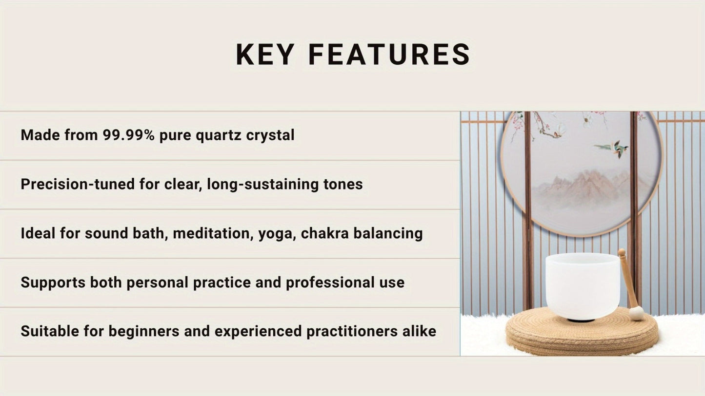 Quartz Crystal Singing Bowl, 8-Inch White Sound Bowl with Mallet detail image - detail view 12