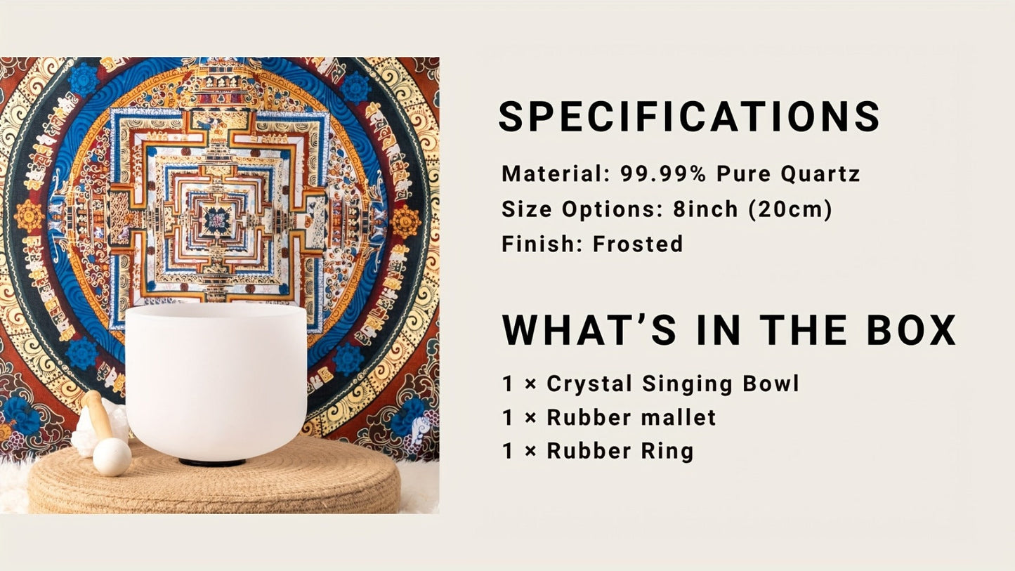 Quartz Crystal Singing Bowl, 8-Inch White Sound Bowl with Mallet detail image - detail view 14