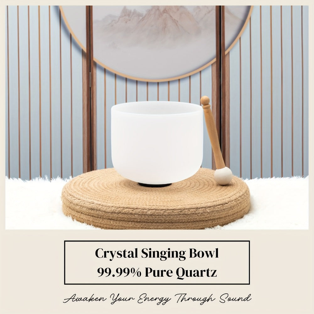 Quartz Crystal Singing Bowl, 8-Inch White Sound Bowl with Mallet detail image - detail view 3