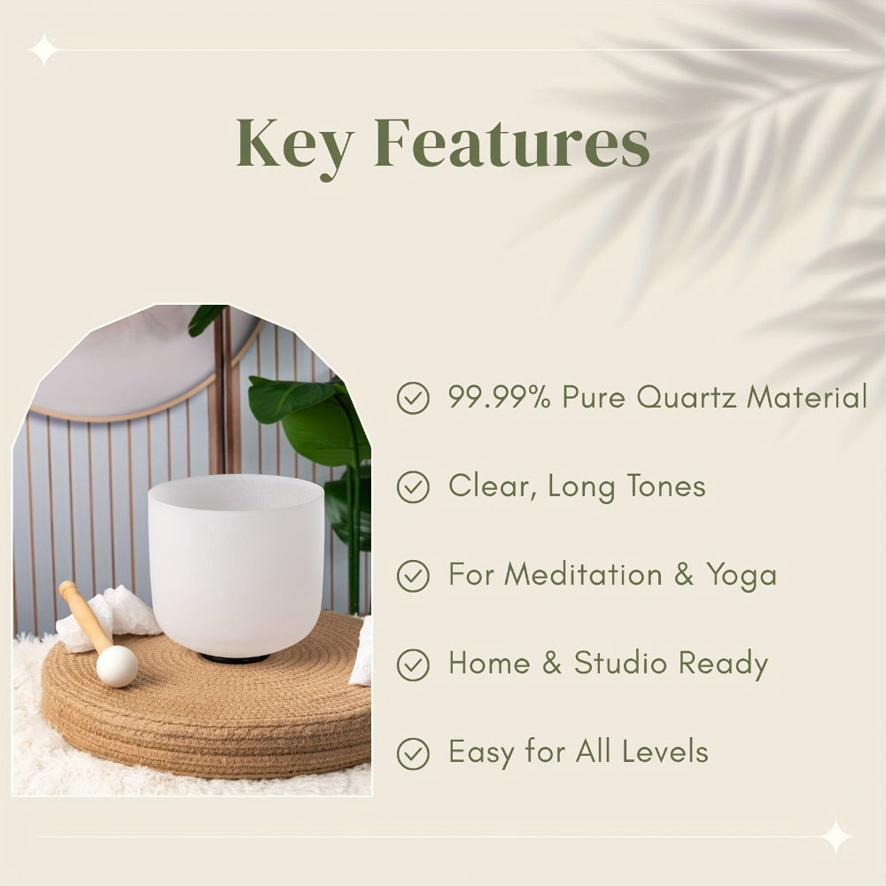 Quartz Crystal Singing Bowl, 8-Inch White Sound Bowl with Mallet detail image - detail view 4