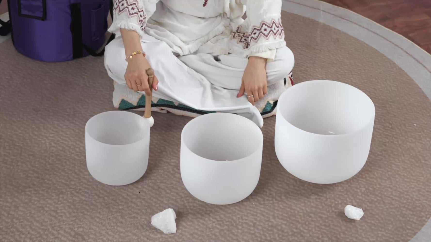 Quartz Crystal Singing Bowl Set, 7 to 11-Inch Three-Bowl Set with Case detail image - detail view 11