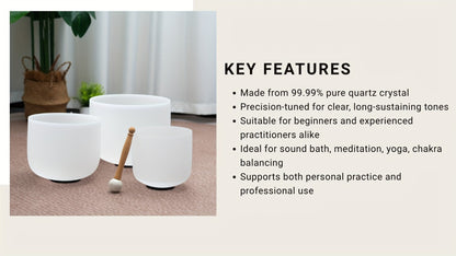 Quartz Crystal Singing Bowl Set, 7 to 11-Inch Three-Bowl Set with Case detail image - detail view 14