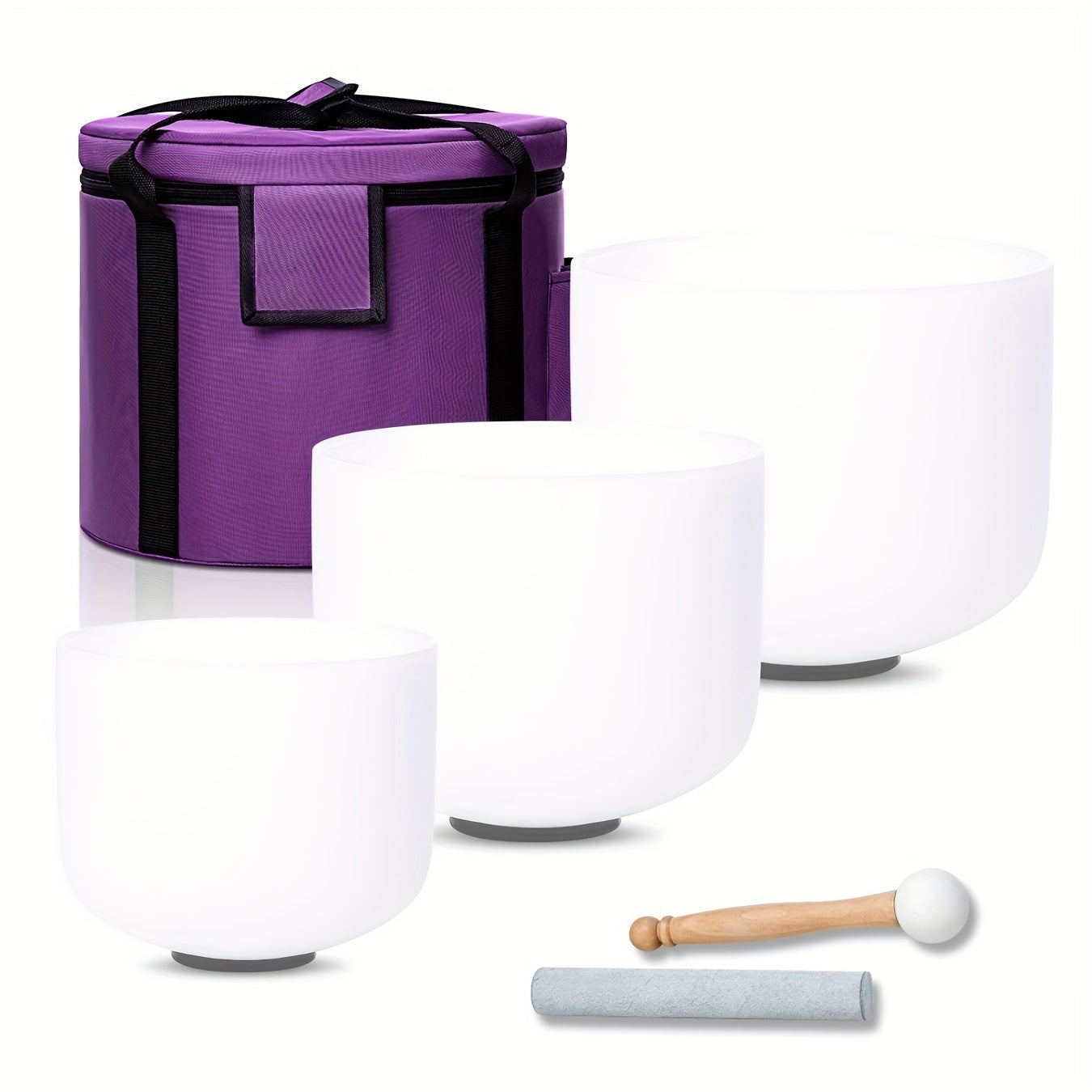 Quartz Crystal Singing Bowl Set shown in the White option