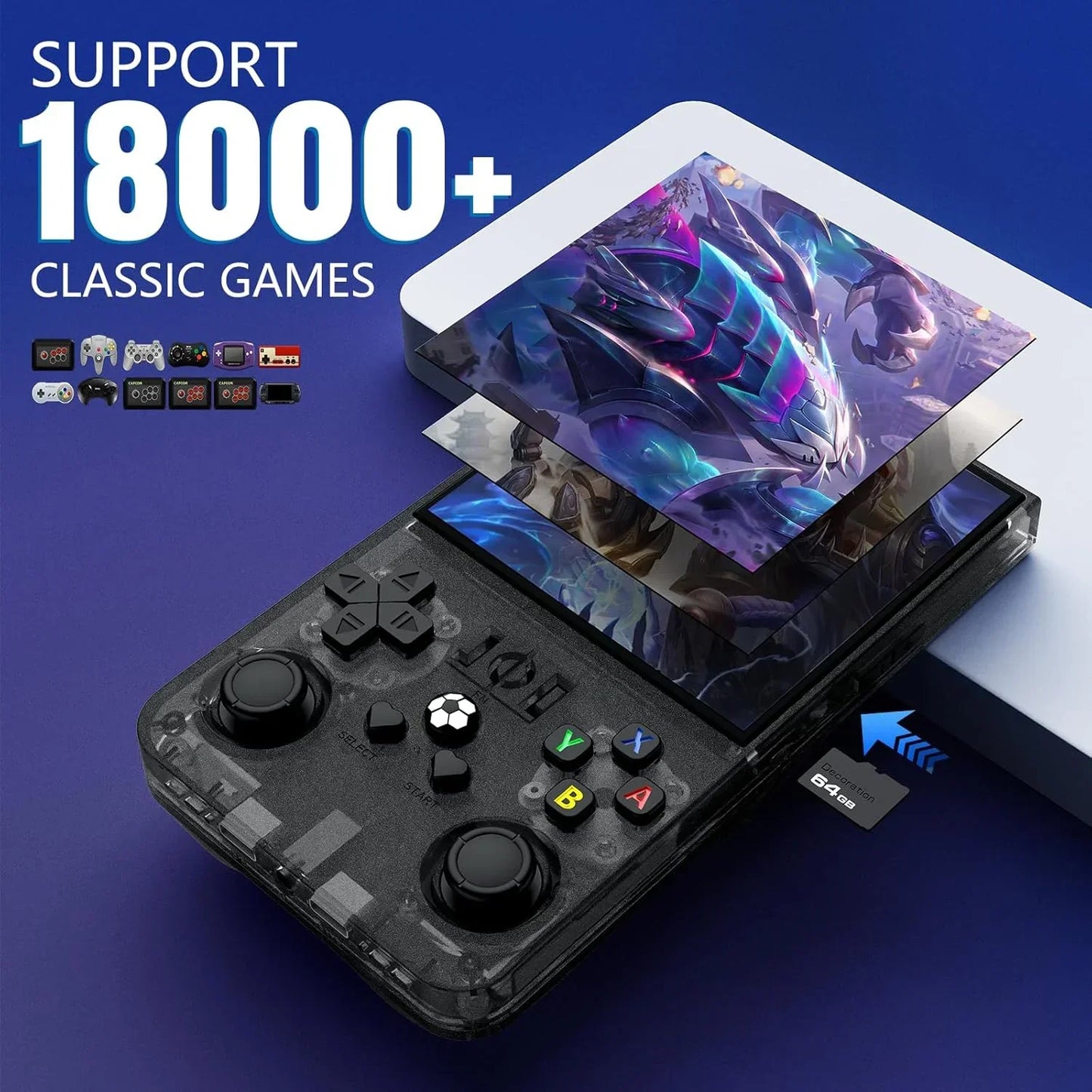 Handheld Game Console R36 Max with 4.0-Inch IPS, 720x720, Tempered Glass, 64GB or 128GB Options, 4000mAh Battery, Linux
