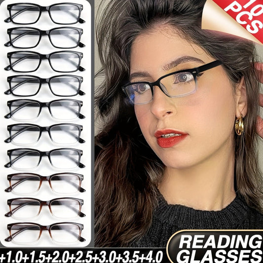Reading Glasses - 10 Pack Ultra Light Square Frame HD Clear Lenses Vintage Metal Accents - product detail view 2