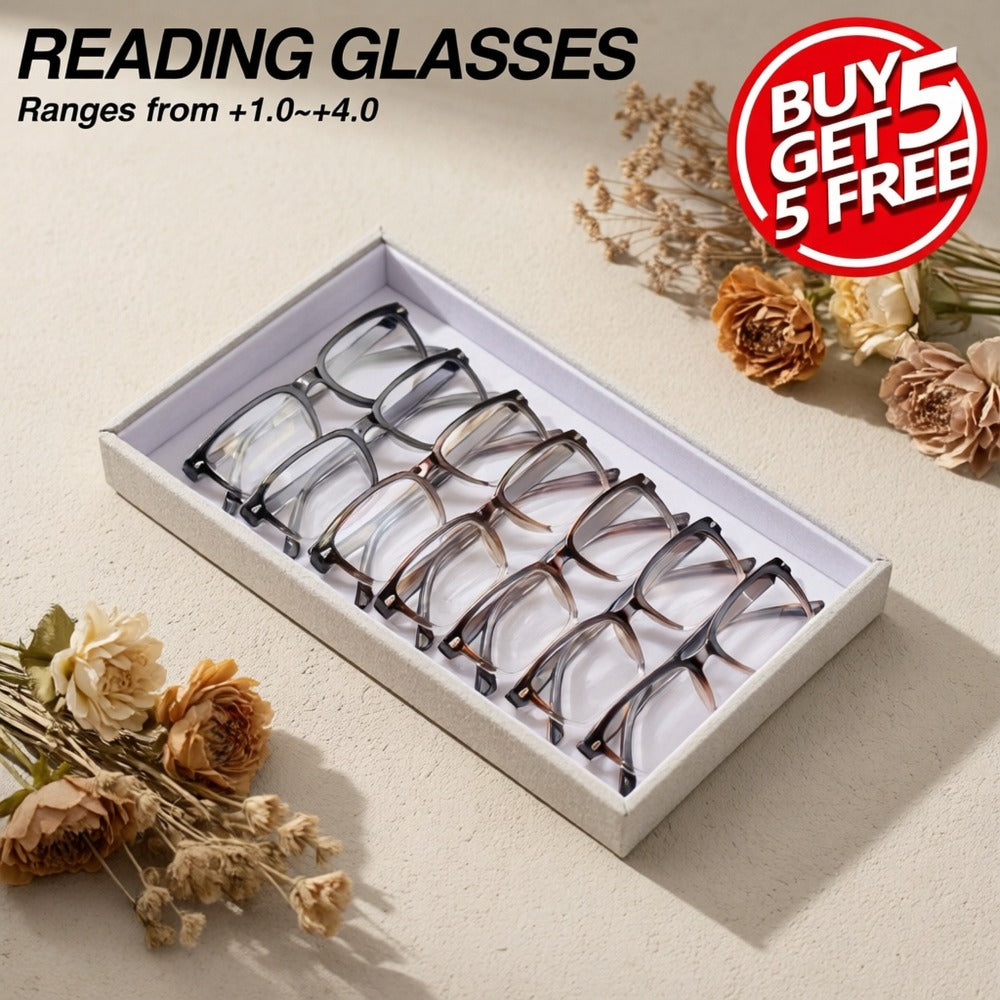 Reading Glasses - 10 Pack Ultra Light Square Frame HD Clear Lenses Vintage Metal Accents - product detail view 6