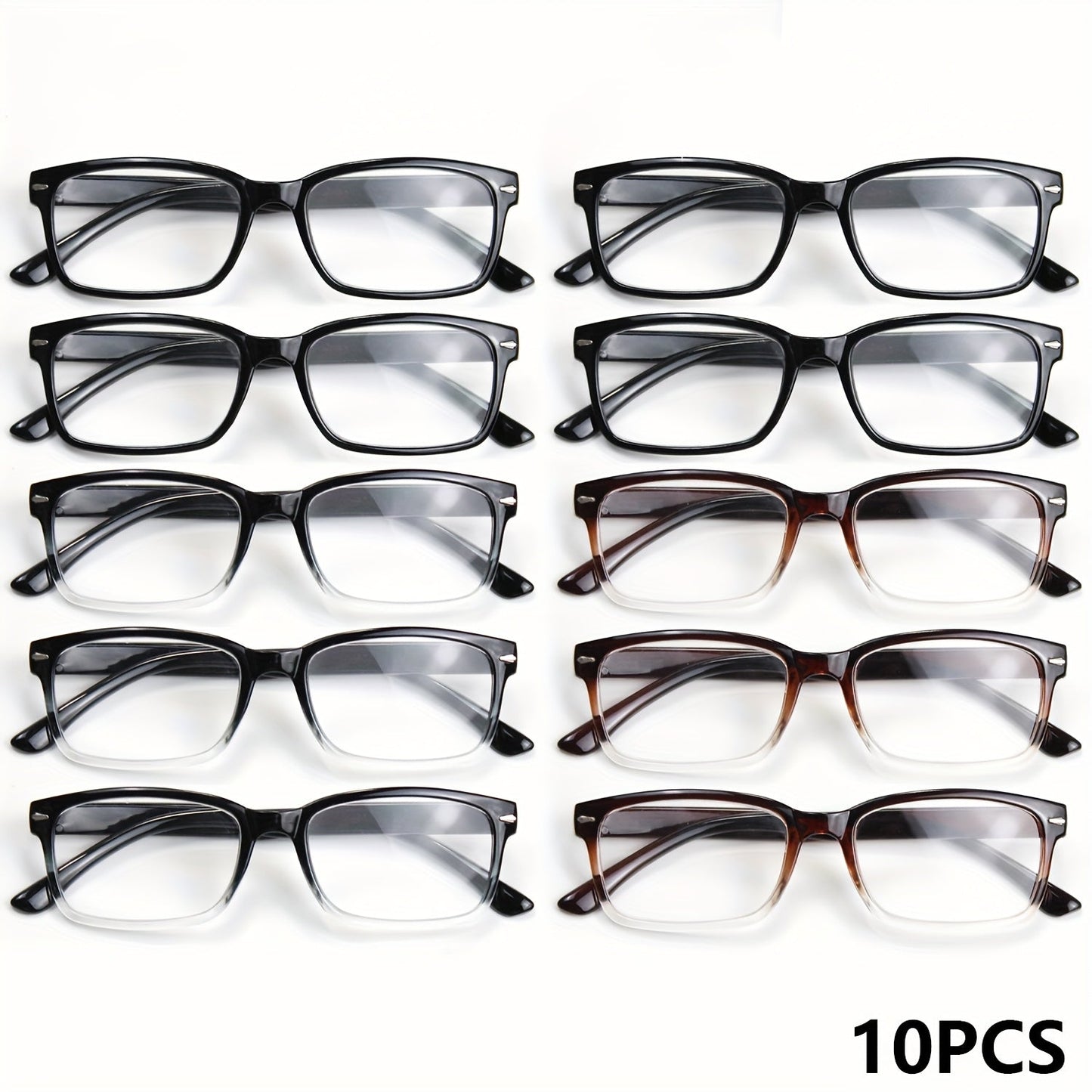 Reading Glasses - 10 Pack Ultra Light Square Frame HD Clear Lenses Vintage Metal Accents - product detail view 15