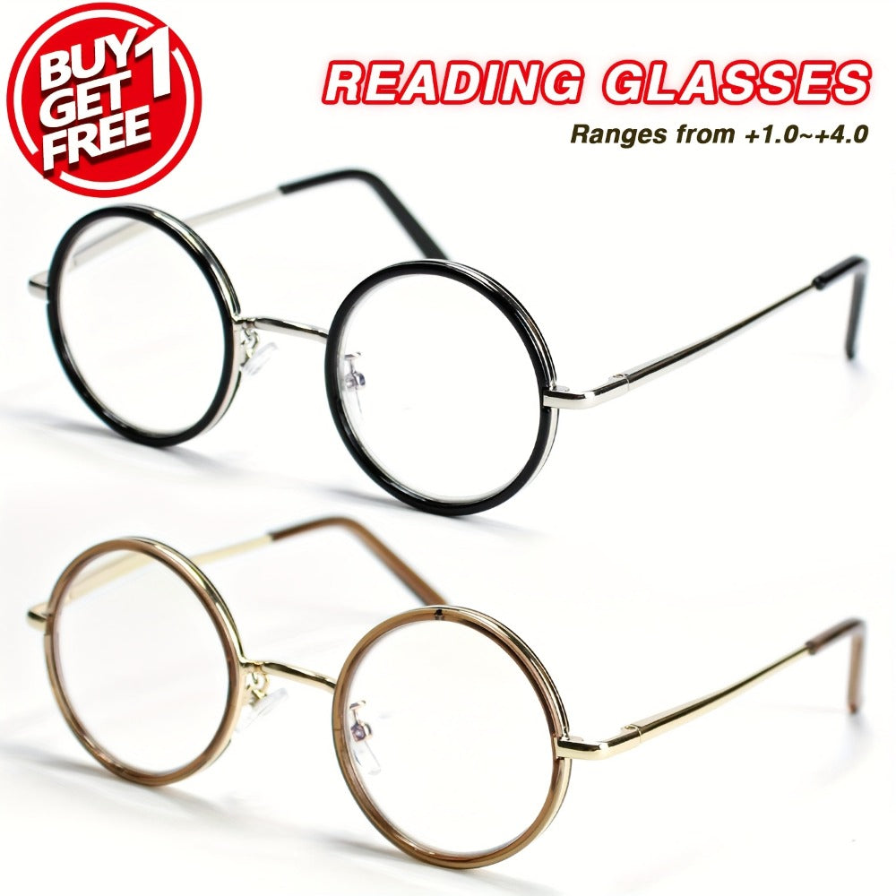 Reading Glasses - 2 Pack Metal Round Frame Spring Hinge for Men Women Lightweight Stylish - product detail view 7