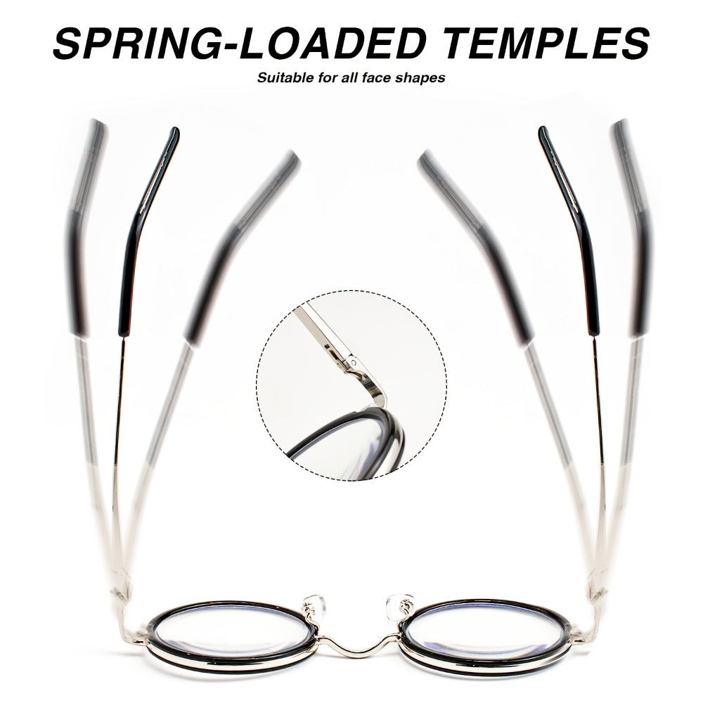Reading Glasses - 2 Pack Metal Round Frame Spring Hinge for Men Women Lightweight Stylish - product detail view 13