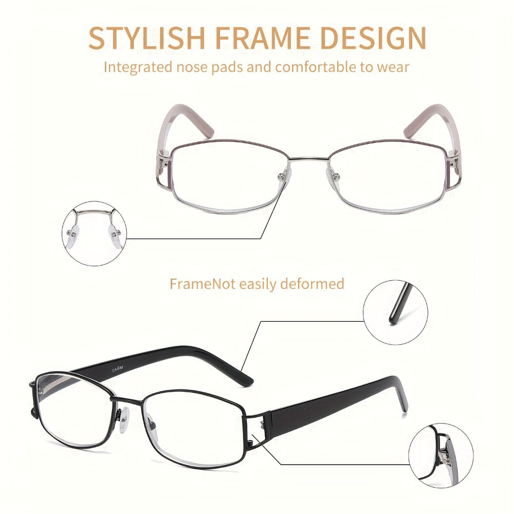 Reading Glasses - for Women 2 Pack - Rectangular Small Frame Light Luxury Geometric Design - product detail view 7