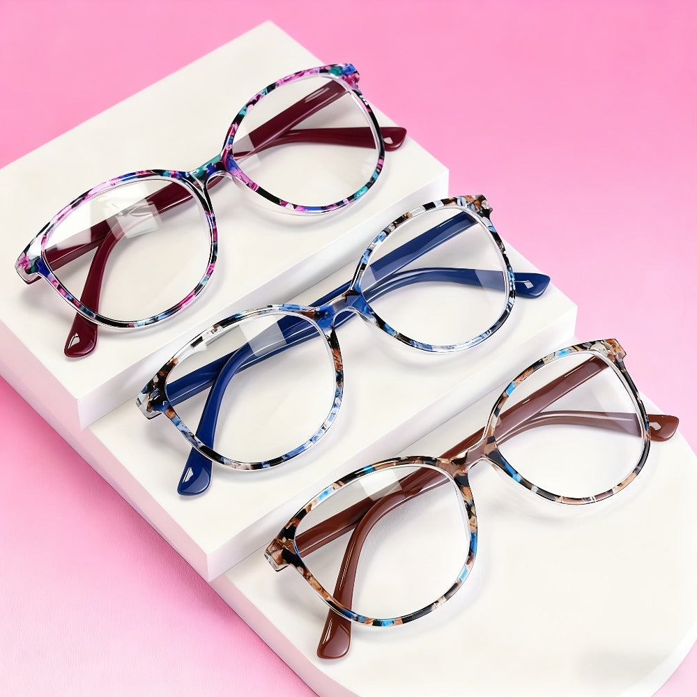 Reading Glasses - Women 3 Pack Flower Pattern Oval Frame +1.00 to +4.00 Multicolor Stylish - main product view
