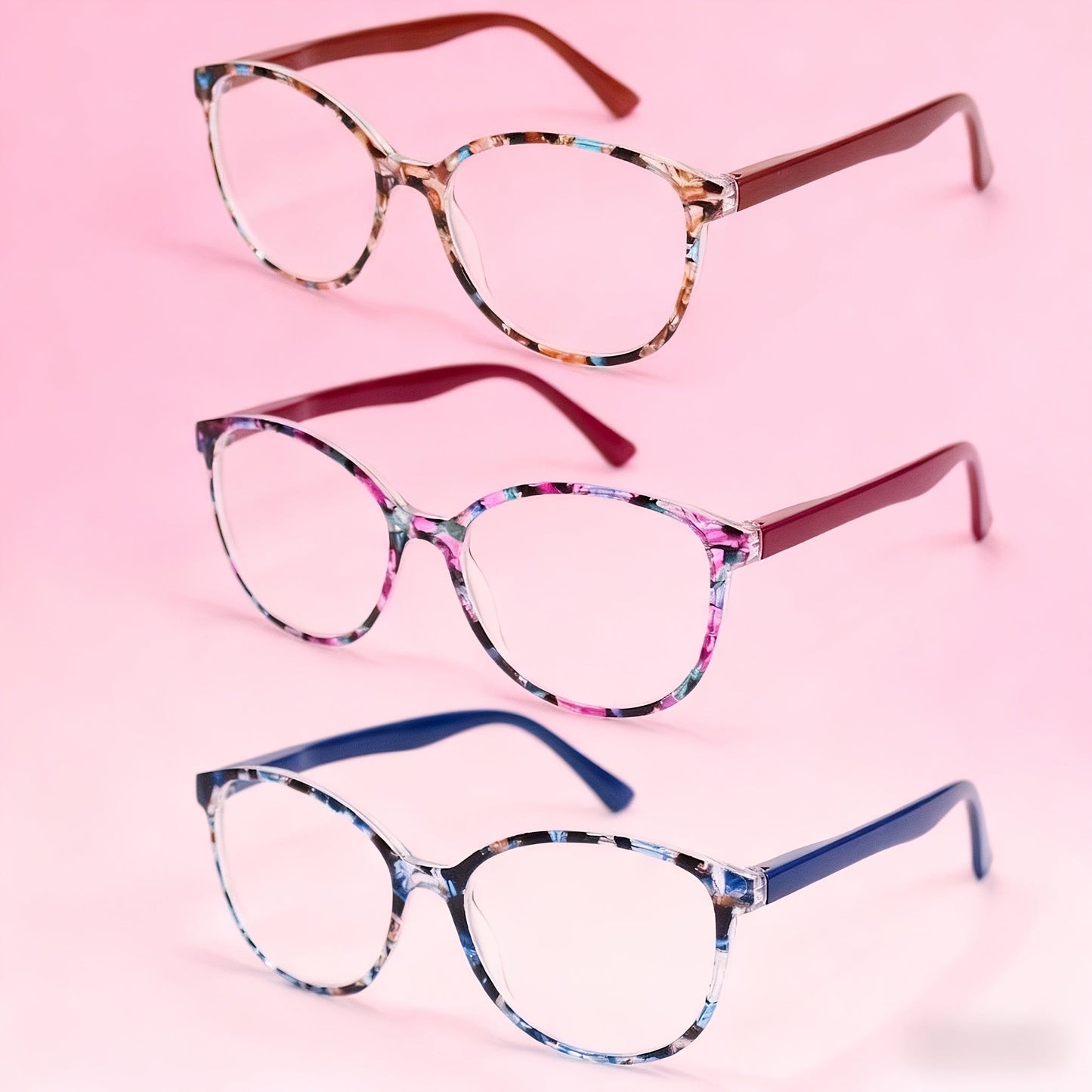 Reading Glasses - Women 3 Pack Flower Pattern Oval Frame +1.00 to +4.00 Multicolor Stylish - product detail view 7