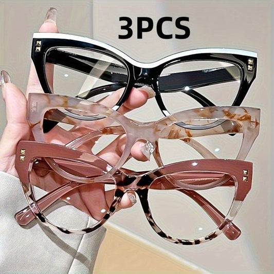 Reading Glasses - 3 Pack for Women Metal Hinge Minimalist Color Block Presbyopia Frames - main product view