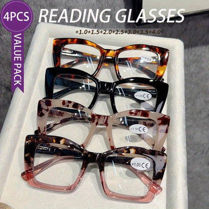 Reading Glasses - 4 Pack Cat Eye Oversized Frames for Men & Women Sturdy Spring Hinges - product detail view 17