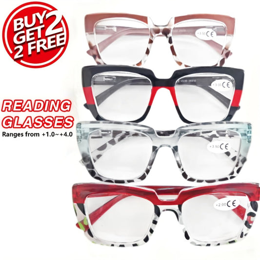 Reading Glasses - for Women 4 Pack, Large Frame HD Lenses, Leopard Print & Classic Black - main product view