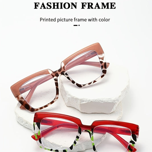 Reading Glasses - for Women 4 Pack, Large Frame HD Lenses, Leopard Print & Classic Black - product detail view 2