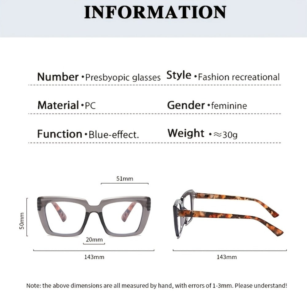 Reading Glasses - for Women 4 Pack, Large Frame HD Lenses, Leopard Print & Classic Black - product detail view 4