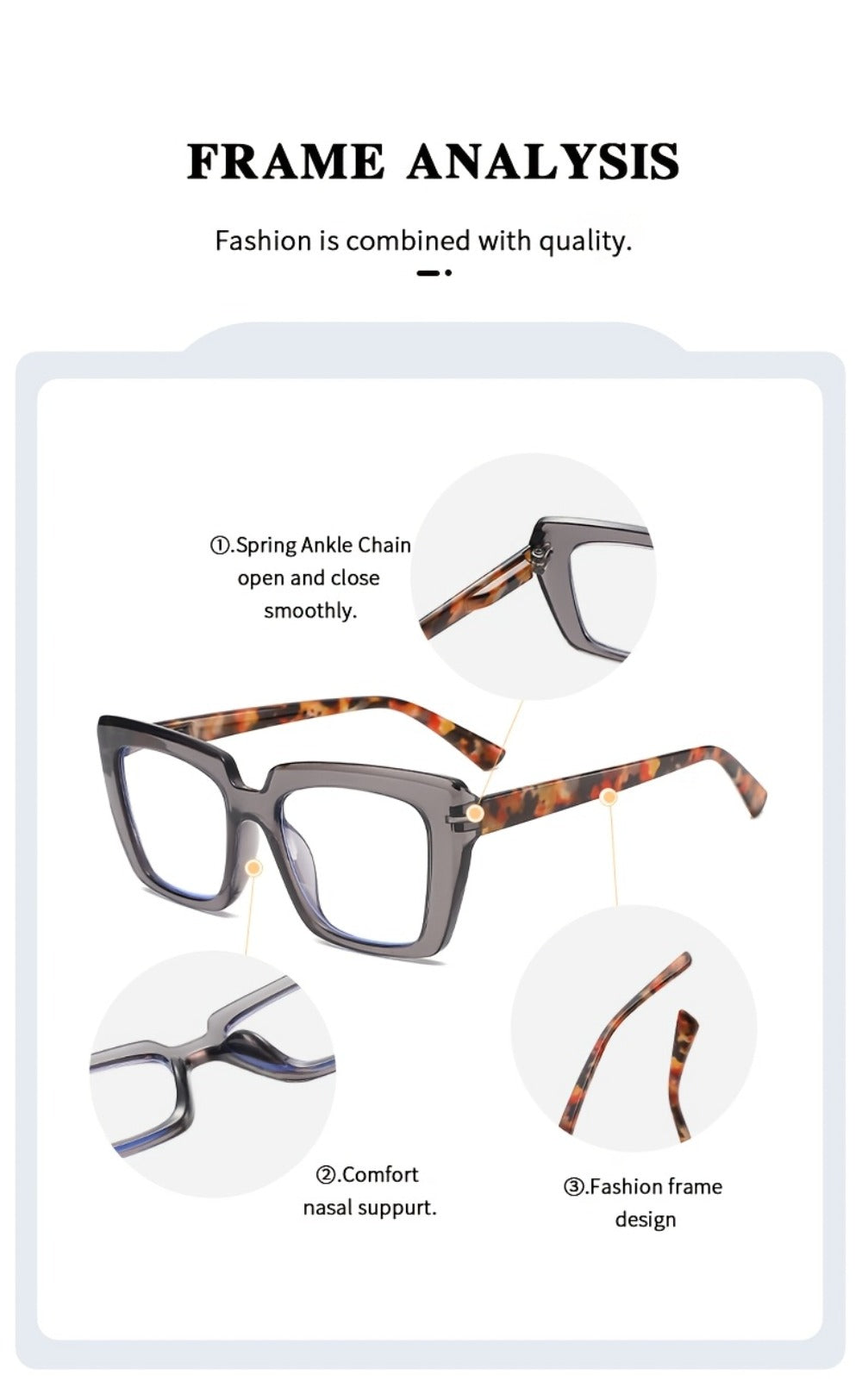 Reading Glasses - for Women 4 Pack, Large Frame HD Lenses, Leopard Print & Classic Black - product detail view 8
