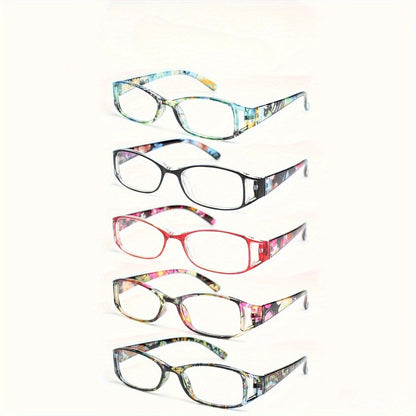 Reading Glasses - Women 5 Pack Fashion Hollow Graffiti Print Small Frame Readers +1.00 to - product detail view 5