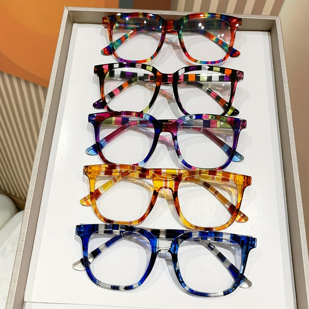 Reading Glasses - 5 Pack Rectangular Color-Block Striped Temple Unisex Fashionable - main product view