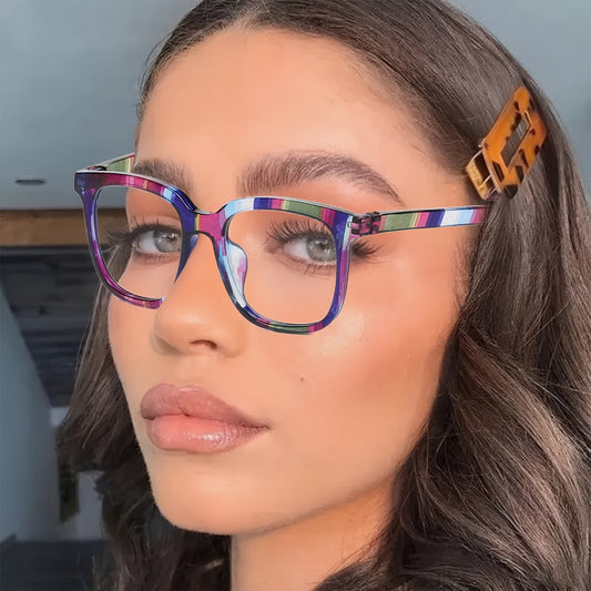 Reading Glasses - 5 Pack Rectangular Color-Block Striped Temple Unisex Fashionable - product detail view 2