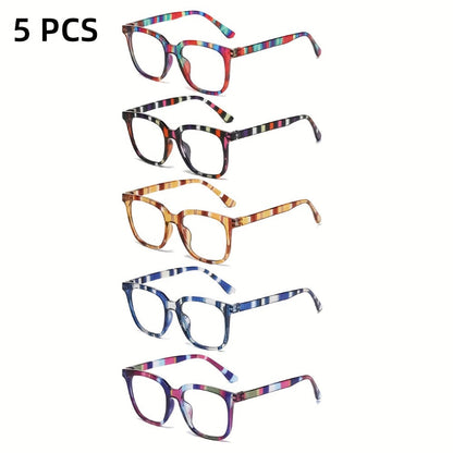 Reading Glasses - 5 Pack Rectangular Color-Block Striped Temple Unisex Fashionable - product detail view 3
