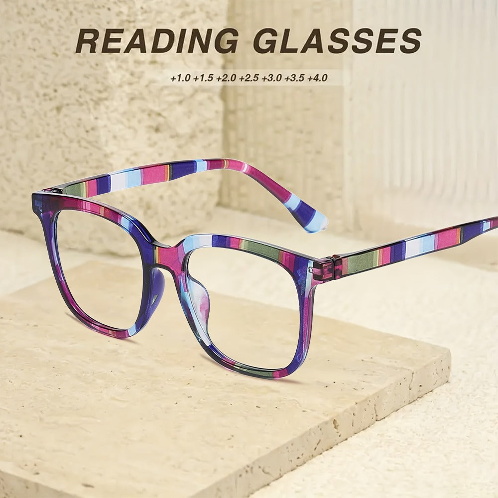 Reading Glasses - 5 Pack Rectangular Color-Block Striped Temple Unisex Fashionable - product detail view 4