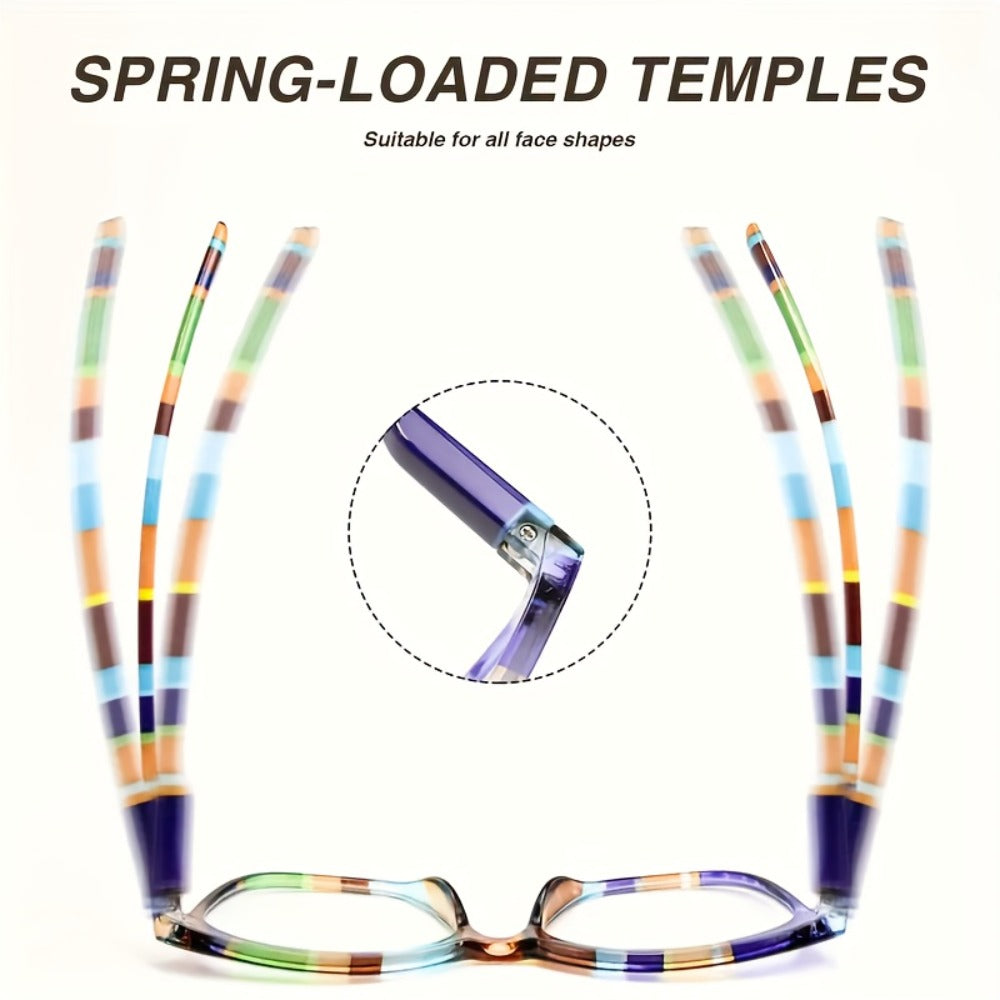Reading Glasses - 5 Pack Rectangular Color-Block Striped Temple Unisex Fashionable - product detail view 6