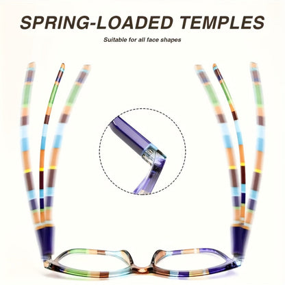Reading Glasses - 5 Pack Rectangular Color-Block Striped Temple Unisex Fashionable - product detail view 6