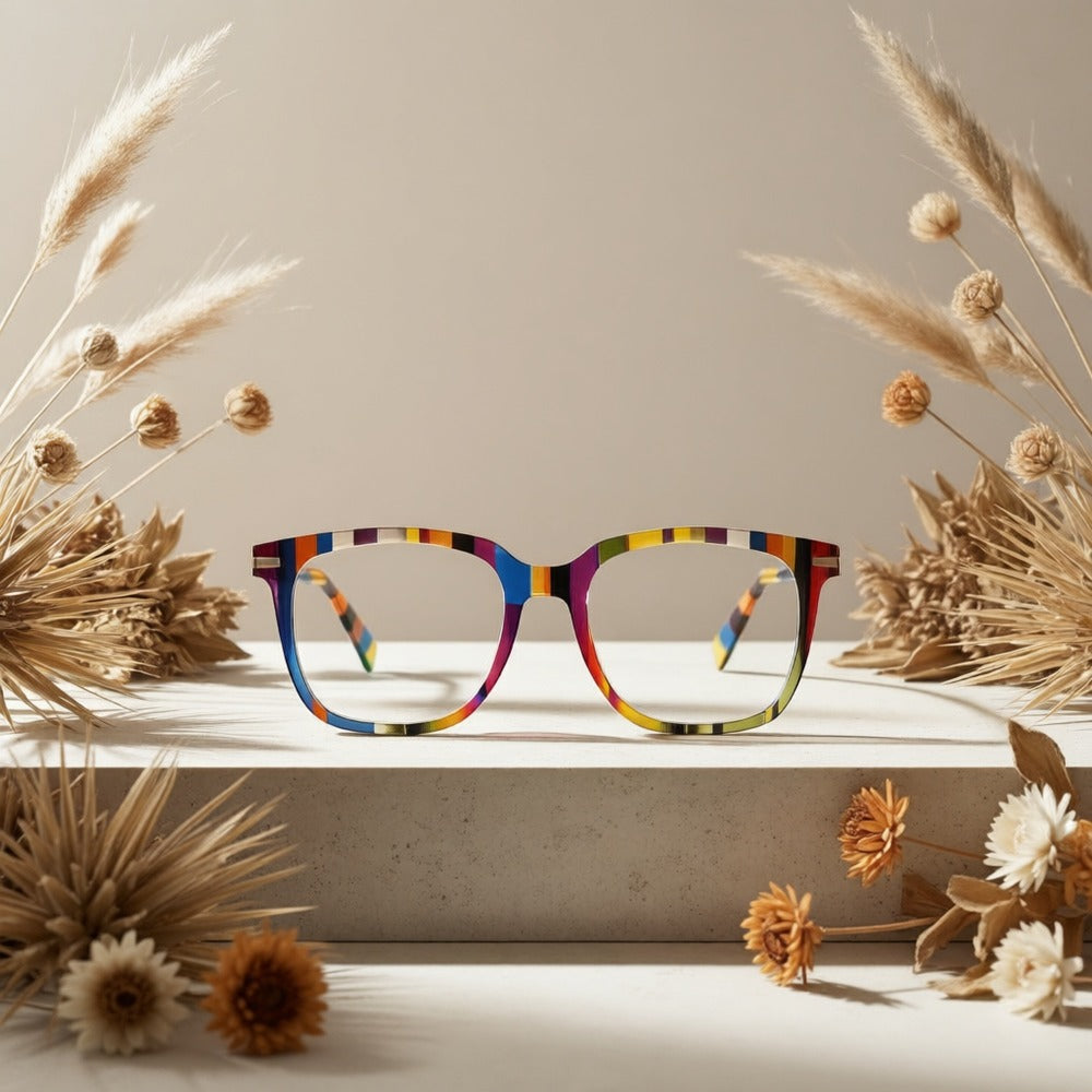 Reading Glasses - 5 Pack Rectangular Color-Block Striped Temple Unisex Fashionable - product detail view 7