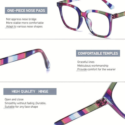 Reading Glasses - 5 Pack Rectangular Color-Block Striped Temple Unisex Fashionable - product detail view 9