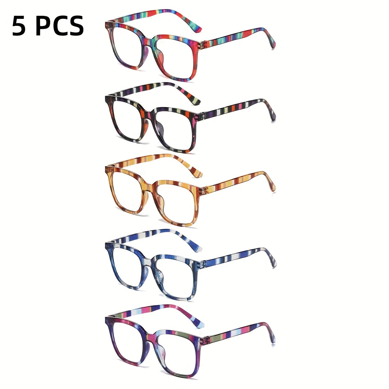 Reading Glasses - 5 Pack Rectangular Color-Block Striped Temple Unisex Fashionable - product detail view 11