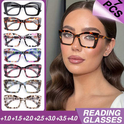 Reading Glasses - Women 7 Pack Large Square Frame Spring Hinges Vintage Print PC Readers - product detail view 2