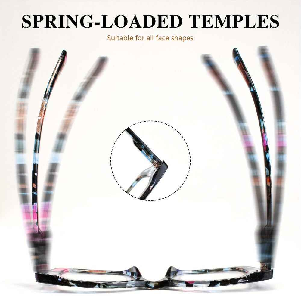 Reading Glasses - Women 7 Pack Large Square Frame Spring Hinges Vintage Print PC Readers - product detail view 4