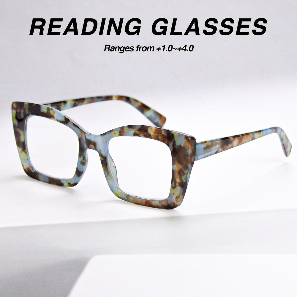 Reading Glasses - Women 7 Pack Large Square Frame Spring Hinges Vintage Print PC Readers - product detail view 6