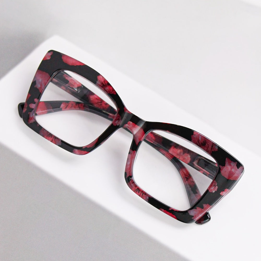 Reading Glasses - Women 7 Pack Large Square Frame Spring Hinges Vintage Print PC Readers - product detail view 7