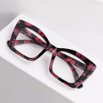 Reading Glasses - Women 7 Pack Large Square Frame Spring Hinges Vintage Print PC Readers - product detail view 7