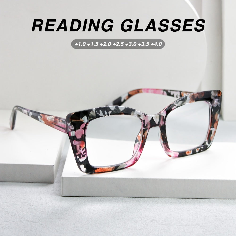 Reading Glasses - Women 7 Pack Large Square Frame Spring Hinges Vintage Print PC Readers - product detail view 8
