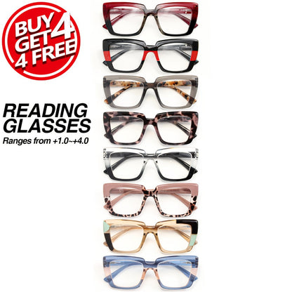 Reading Glasses - 8 Pack for Women Retro Print Color Clash Rectangular Spring Hinge Fashion - product detail view 2
